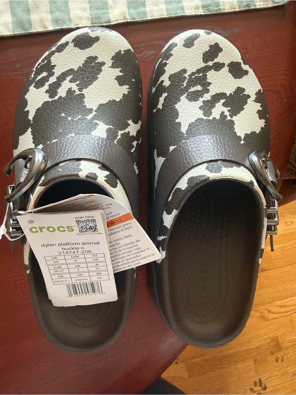 CROCS Dylan Platform Animal Buckle Clogs in Brown and White size 6